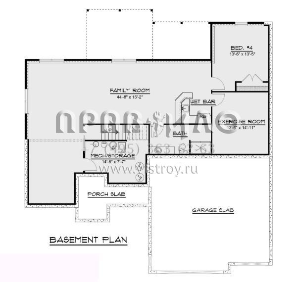 Проект одноэтажного дома с гаражом на три и более машин в американском стиле S5-171 (5032-00115)