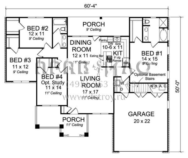 Проект одноэтажного дома с гаражом на две машины в стиле Ранчо S5-152 (4848-00045)