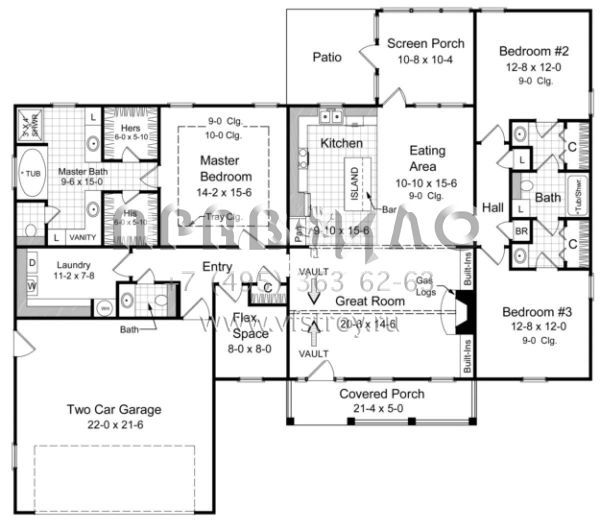 Проект одноэтажного дома с гаражом на две машины в стиле Ранчо S5-186 (348-00104)