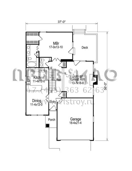 Проект двухэтажного дома с гаражом на две машины в стиле Ранчо S5-184 (5633-00038)