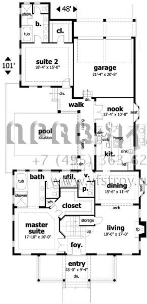 Проект двухэтажного дома с гаражом на две машины в стиле Особняк S5-357 (028-00017)