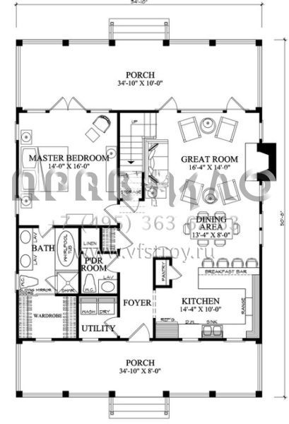 Проект двухэтажного дома без гаража в стиле Ранчо S5-161 (7922-00077)