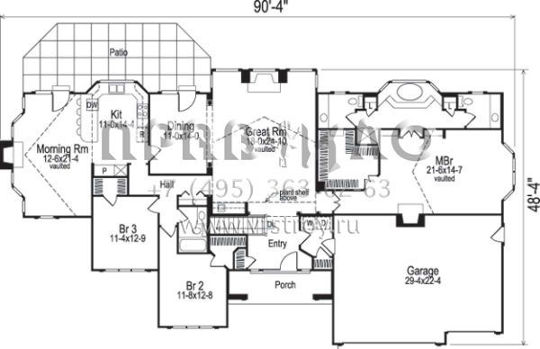 Проект одноэтажного дома с гаражом на три и более машин в стиле Ранчо S5-234 (5633-00031)