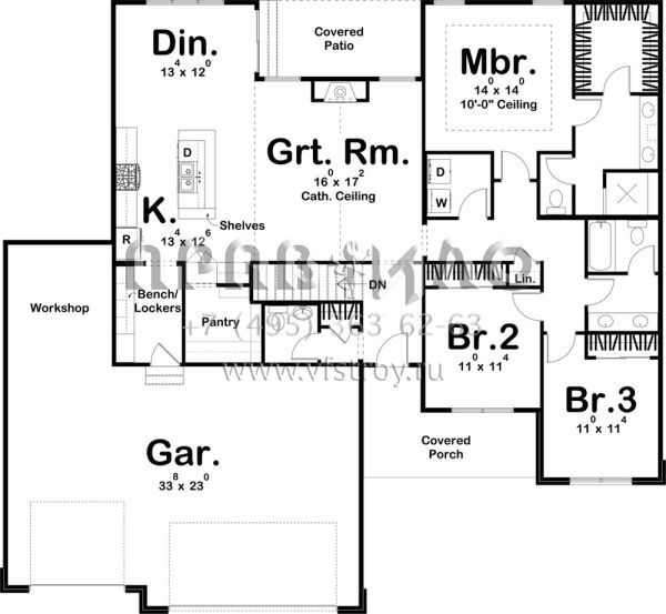Проект одноэтажного дома с гаражом на три и более машин в современном стиле S5-177 (963-00318)