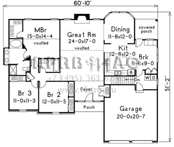 Проект одноэтажного дома с гаражом на две машины в стиле Ранчо S5-175 (5633-00003)