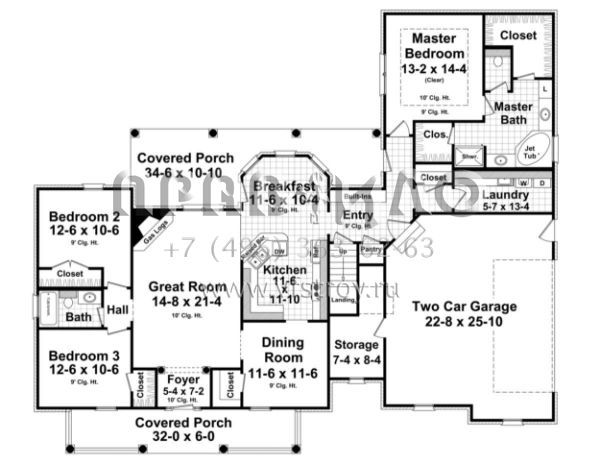 Проект одноэтажного дома с гаражом на две машины в стиле Ранчо S5-180 (348-00181)