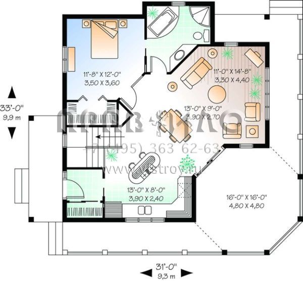 Проект одноэтажного дома без гаража в современном стиле S5-78 (034-00864)