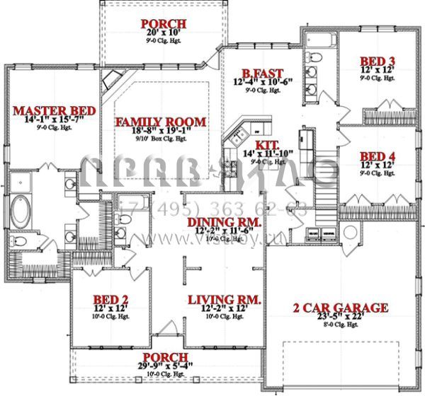 Проект одноэтажного дома с гаражом на две машины в стиле Ранчо S5-230 (1070-00201)