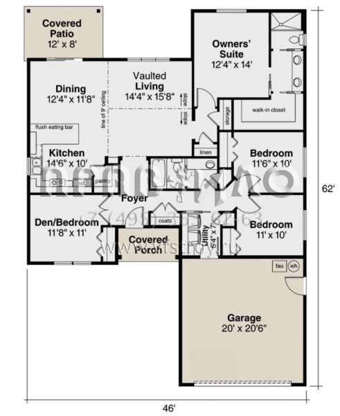 Проект одноэтажного дома с гаражом на две машины в стиле Ранчо S5-152 (035-00690)
