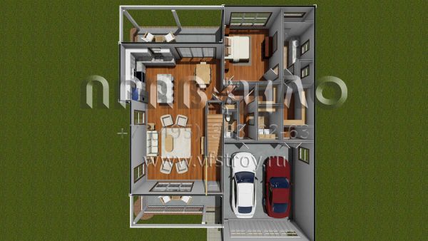 Проект двухэтажного дома с гаражом на две машины в стиле Ранчо S5-188 (4848-00397)