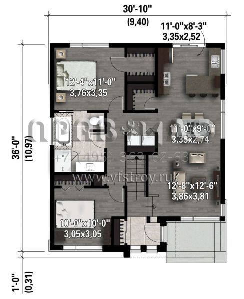 Проект одноэтажного дома без гаража в современном стиле S5-96 (6146-00594)