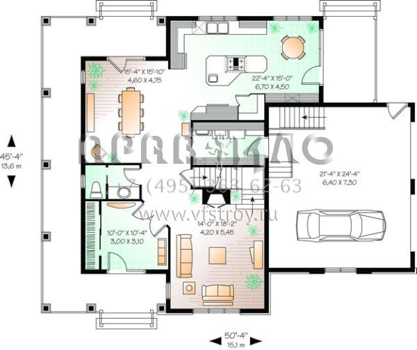 Проект двухэтажного дома с гаражом на две машины в стиле Ранчо S5-209 (034-00827)