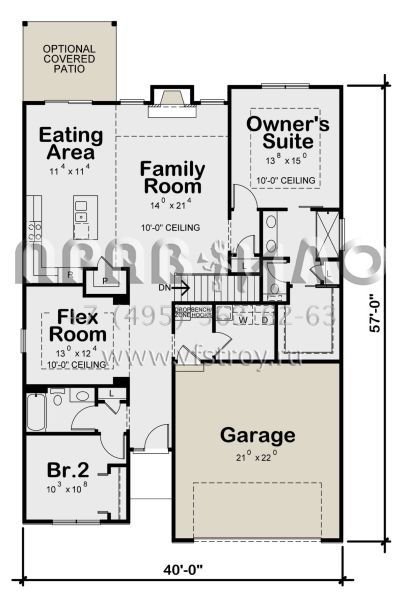 Проект одноэтажного дома с гаражом на две машины в стиле Ранчо S5-155 (402-01672)