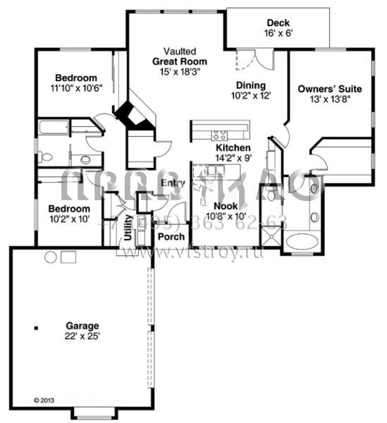 Проект одноэтажного дома с гаражом на две машины в стиле Ранчо S5-161 (035-00616)