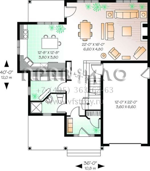 Проект двухэтажного дома с гаражом на одну машину в стиле Ранчо S5-175 (034-00393)