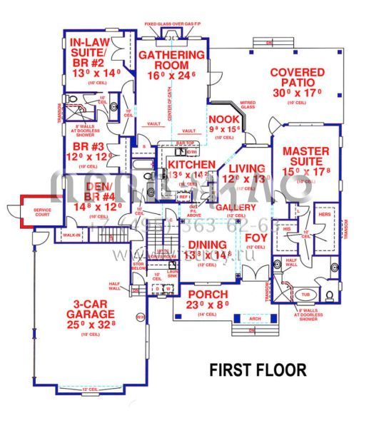 Проект двухэтажного дома с гаражом на три и более машин в прибрежном стиле S5-322 (4766-00114)
