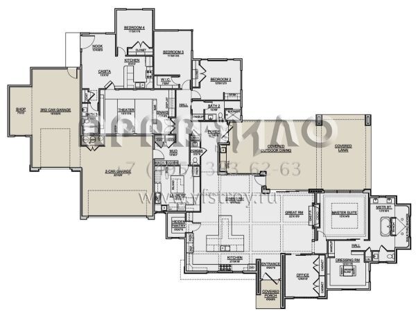 Проект одноэтажного дома с гаражом на три и более машин в современном стиле S5-371 (7306-00023)