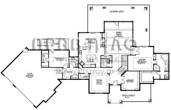 Проект одноэтажного дома с гаражом на три и более машин в американском стиле S5-433 (5631-00038)
