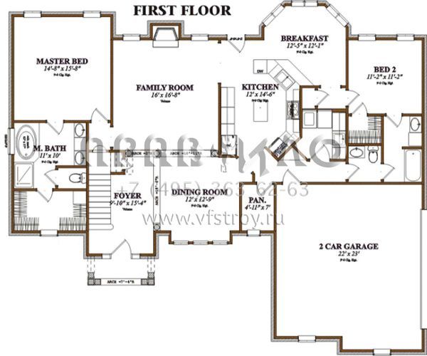 Проект двухэтажного дома с гаражом на две машины в стиле Ранчо S5-244 (1070-00042)