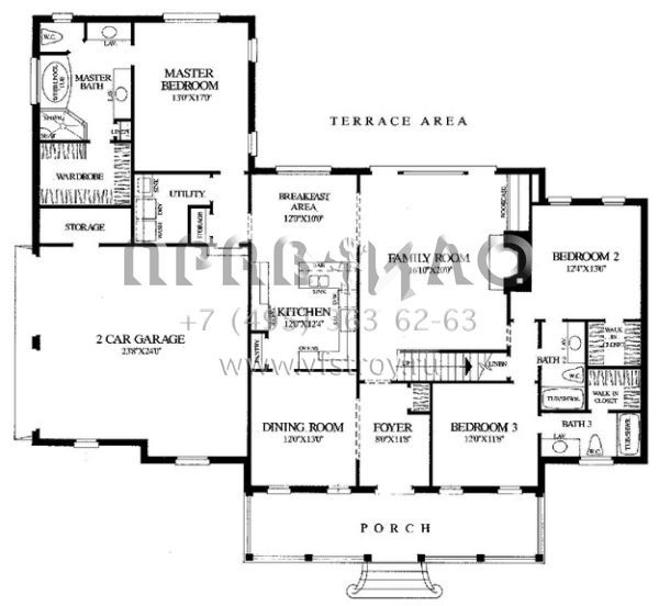 Проект двухэтажного дома с гаражом на две машины в стиле Ранчо S5-206 (7922-00144)