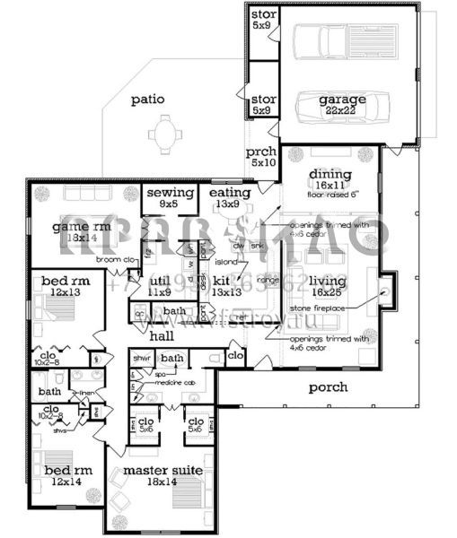 Проект одноэтажного дома с гаражом на две машины в стиле Ранчо S5-234 (048-00261)