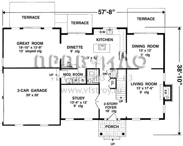Проект двухэтажного дома с гаражом на две машины в современном стиле S5-234 (033-00123)
