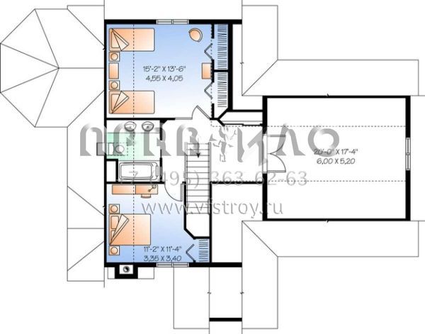 Проект двухэтажного дома с гаражом на две машины в стиле Ранчо S5-158 (034-00880)