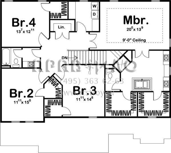 Проект двухэтажного дома с гаражом на три и более машин в стиле Райт S5-266 (963-00219)