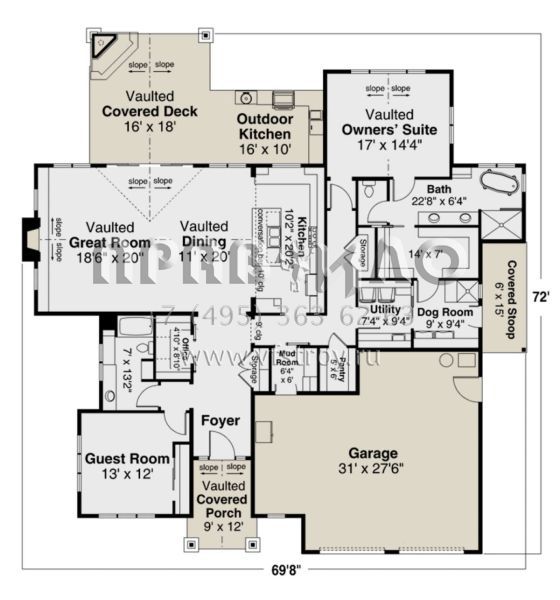 Проект одноэтажного дома с гаражом на две машины в стиле Ранчо S5-225 (035-00960)