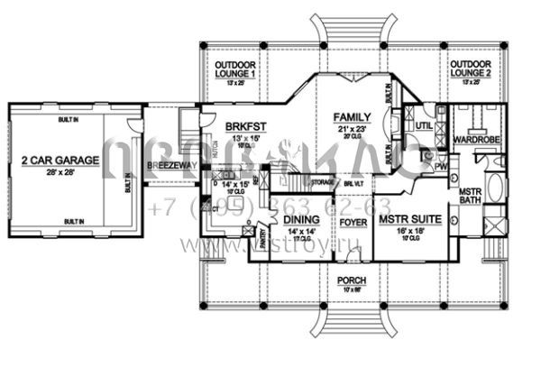 Проект двухэтажного дома с гаражом на две машины в стиле Ранчо S5-283 (5445-00049)