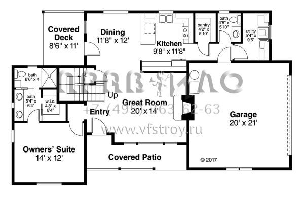 Проект двухэтажного дома с гаражом на две машины в стиле Ранчо S5-143 (035-00782)
