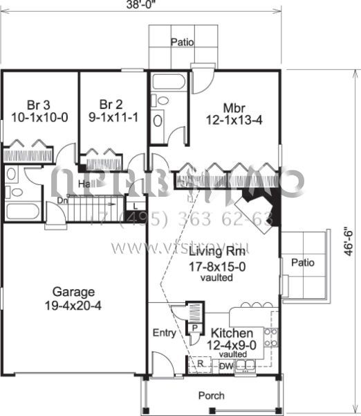 Проект одноэтажного дома с гаражом на две машины в стиле Ранчо S5-109 (5633-00185)