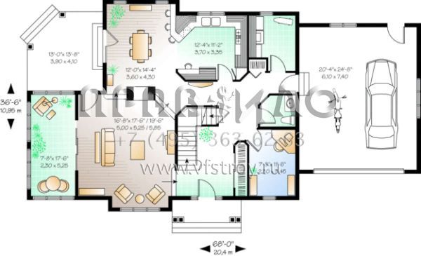 Проект двухэтажного дома с гаражом на одну машину в стиле Ранчо S5-237 (034-00145)