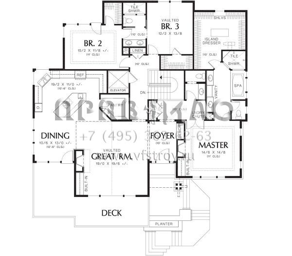 Проект одноэтажного дома с гаражом на три и более машин в американском стиле S5-291 (2559-00172)