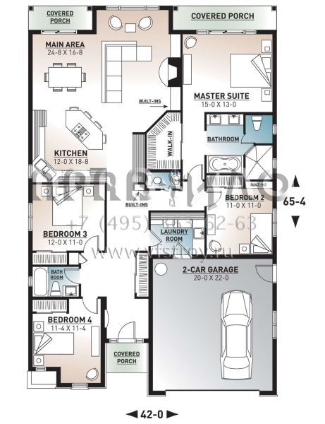 Проект одноэтажного дома с гаражом на две машины в стиле Ранчо S5-191 (034-00200)