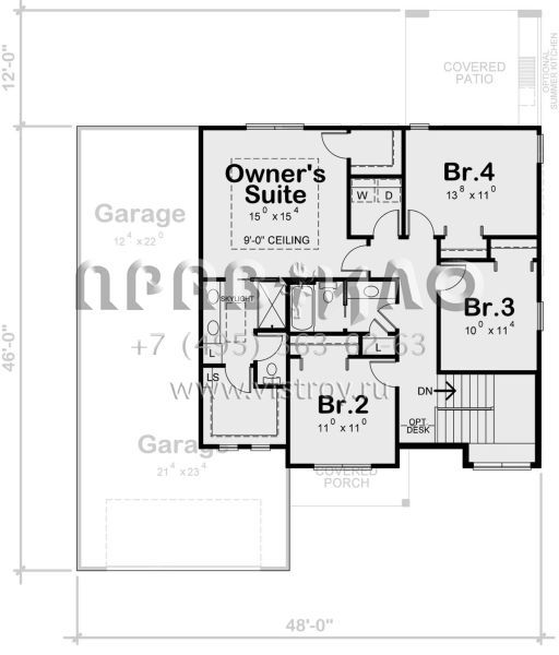 Проект двухэтажного дома с гаражом на три и более машин в стиле Ранчо S5-204 (402-01679)