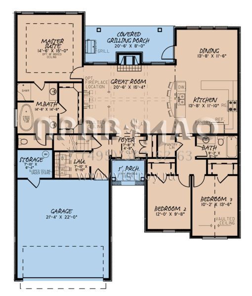 Проект одноэтажного дома с гаражом на две машины в стиле Ранчо S5-163 (8318-00140)