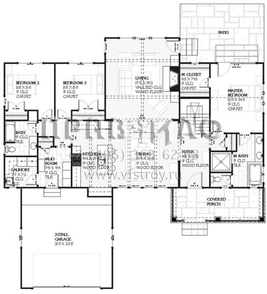 Проект двухэтажного дома с гаражом на две машины в стиле Ранчо S5-291 (1637-00061)