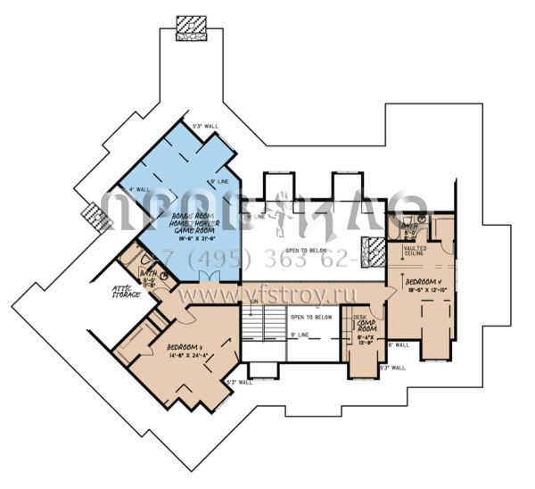 Проект двухэтажного дома с гаражом на три и более машин в стиле Ранчо S5-427 (8318-00036)