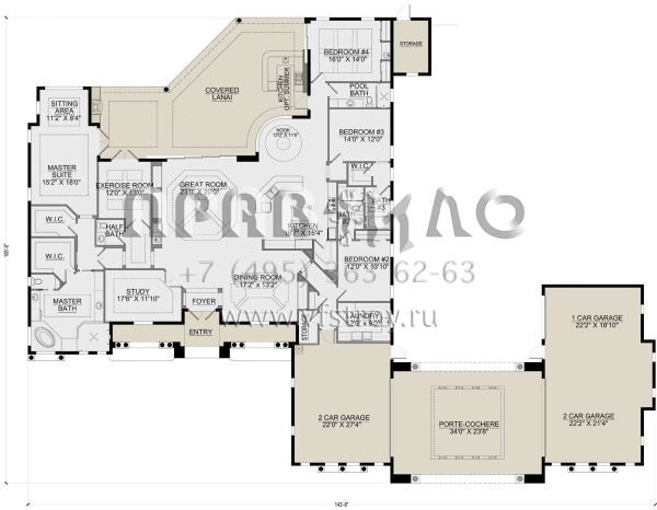 Проект одноэтажного дома с гаражом на три и более машин в современном стиле S5-405 (5565-00146)