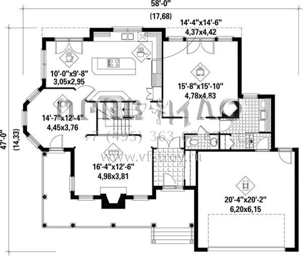 Проект двухэтажного дома с гаражом на две машины в стиле Ранчо S5-260 (6146-00173)