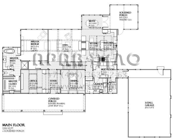 Проект двухэтажного дома с гаражом на три и более машин в стиле Ранчо S5-250 (1637-00104)