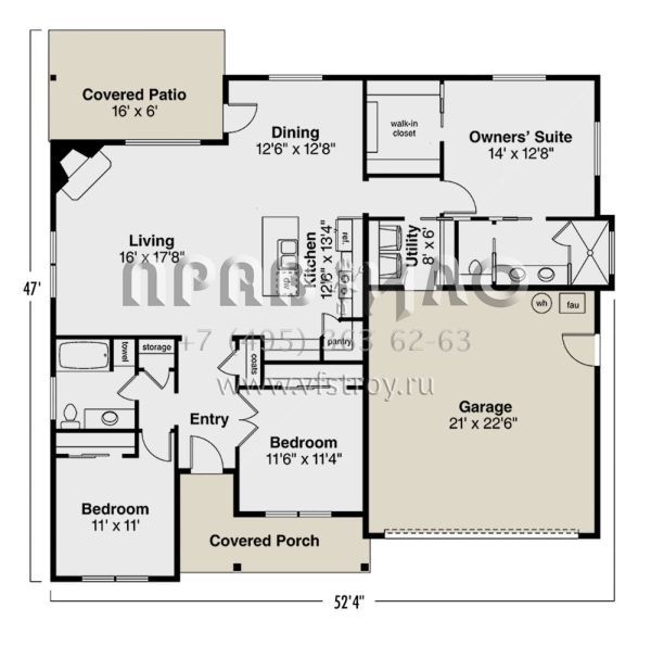 Проект одноэтажного дома с гаражом на две машины в стиле Ранчо S5-149 (035-00706)