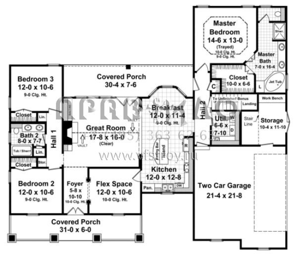 Проект одноэтажного дома с гаражом на две машины в стиле Ранчо S5-167 (348-00175)