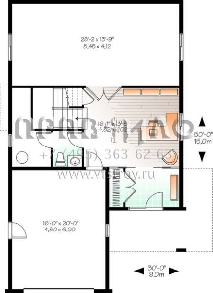 Проект двухэтажного дома с гаражом на одну машину в стиле Ранчо S5-272 (034-01050)