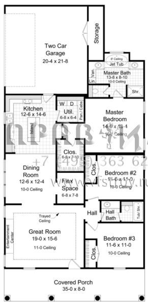 Проект одноэтажного дома с гаражом на две машины в стиле Ранчо S5-153 (348-00041)