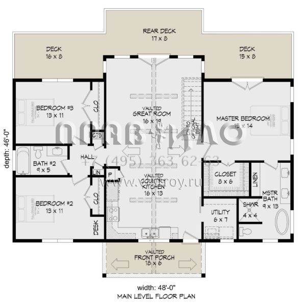 Проект одноэтажного дома без гаража в стиле Ранчо S5-131 (940-00412)
