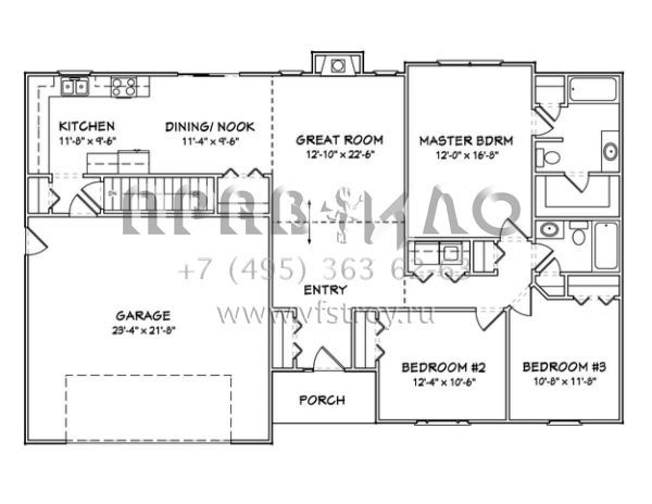 Проект одноэтажного дома с гаражом на две машины в стиле Ранчо S5-134 (849-00098)