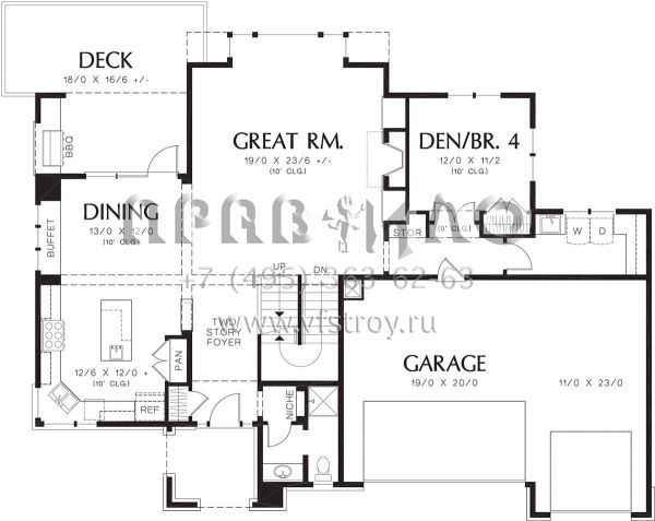 Проект трехэтажного дома с гаражом на три и более машин в стиле Райт S5-364 (2559-00018)