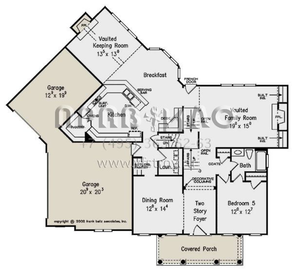 Проект двухэтажного дома с гаражом на три и более машин в стиле Ранчо S5-320 (8594-00407)